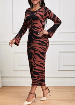 Dark Coffee Zebra Stripe Print Long Sleeve Dress 9 Dark Coffee Zebra Stripe Print Long Sleeve Dress -Ethereal Swim 340949 P 16957216824112