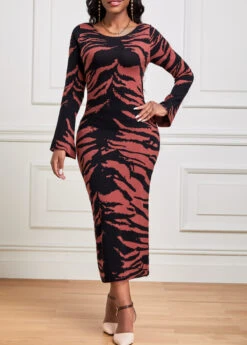 Dark Coffee Zebra Stripe Print Long Sleeve Dress 11 Dark Coffee Zebra Stripe Print Long Sleeve Dress -Ethereal Swim 340949 P 16957216824884