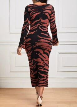 Dark Coffee Zebra Stripe Print Long Sleeve Dress 8 Dark Coffee Zebra Stripe Print Long Sleeve Dress -Ethereal Swim 340949 P 16957216828941