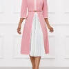 Pink Pleated Belted Three Quarter Length Sleeve Dress -Ethereal Swim 341881 P 16992338159110