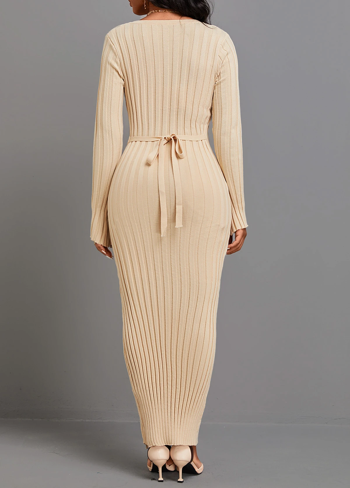 Light Camel Tie Long Sleeve Maxi Dress 4 Light Camel Tie Long Sleeve Maxi Dress - Image 2